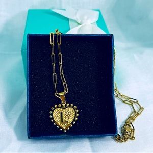 Unisex Custom 14K Gold P Layers Heart Initial Personalized L Necklace